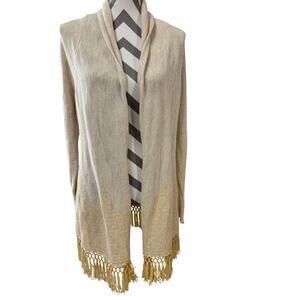 Lilly Pulitzer Gold Metallic Shimmer Fringe Cardigan Sweater Cream Large L Boho